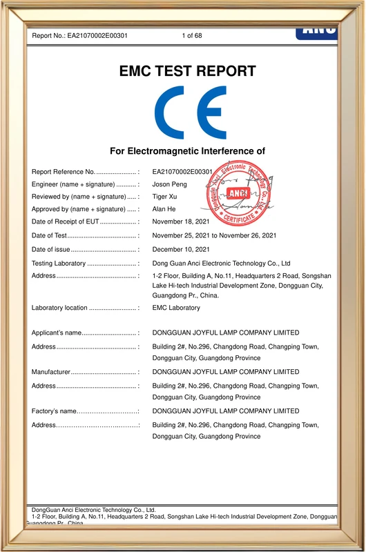 EA21070002E00301 EMV-TESTBERICHT &ndash; IP65 LED-Gartenstrahler &ndash; EMV